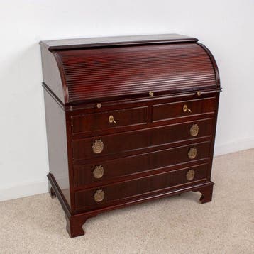 Armoire de bureau - à cylindre - Bois, Laiton, Cuir -, Antiquités & Art