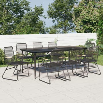 vidaXL 9-delige Tuinset PVC-rattan zwart, Tuin en Terras, Verzenden, Nieuw, Tuinset