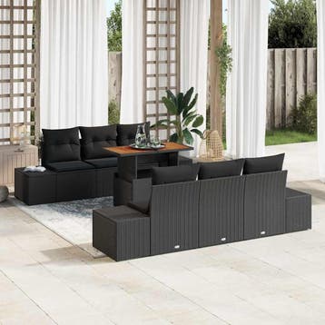 vidaXL Tuinbank Set 7 st Zwart poly rattan, Verzenden, Nieuw