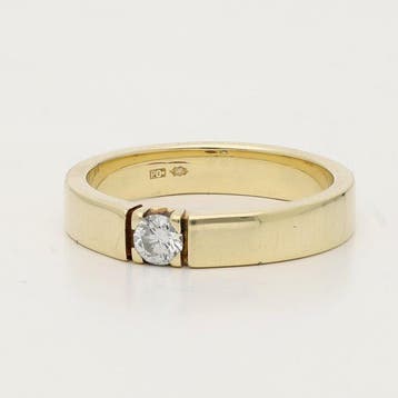 Ring - 14 karaat Geel goud - 0.17ct. tw. Diamant, Nieuw