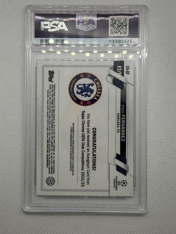 Topps Chrome UEFA, PSA 9 Enzo Fernandez 83/99 Rookie Auto, Verzamelen, Nieuw