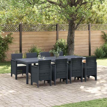 vidaXL Tuin Eettafel Set 9 st Antraciet Polypropyleen, Verzenden