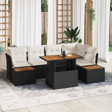 vidaXL Tuinbank Set 10 st Zwart Poly rattan, Verzenden