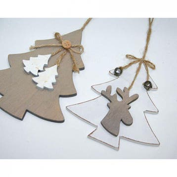 Hanger hout boom wit met eland handgemaakt 11,5x0,5x15 cm, Nieuw
