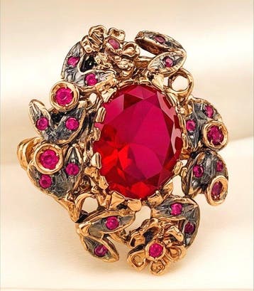 Zonder minimumprijs - Ring - 9 kt. Roségoud, Zilver Robijn -, Nieuw