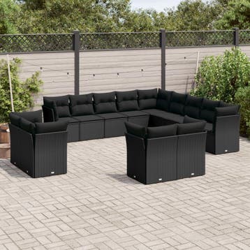vidaXL 13-delige Loungeset met kussens poly rattan zwart, Verzenden, Loungeset