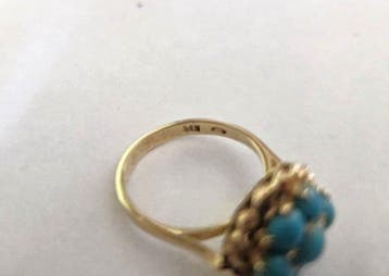 Bague - 14 carats Or jaune Turquoise - Turquoise - bague en, Handtassen en Accessoires, Nieuw
