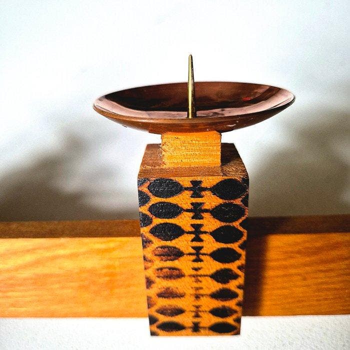 Chandelier - Bois, Laiton, Bronze - Bougie en bois du milieu, Antiquités & Art, Art | Objets design