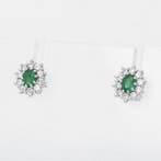 Boucles doreilles - 18 carats Or blanc Émeraude - Diamant