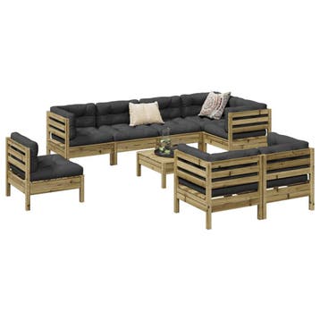 vidaXL 9-delige Loungeset met kussens geïmpregneerd, Verzenden, Nieuw, Loungeset