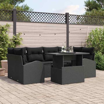 vidaXL Tuinbank Set 7 st Zwart Poly Riet, Tuin en Terras, Verzenden, Nieuw