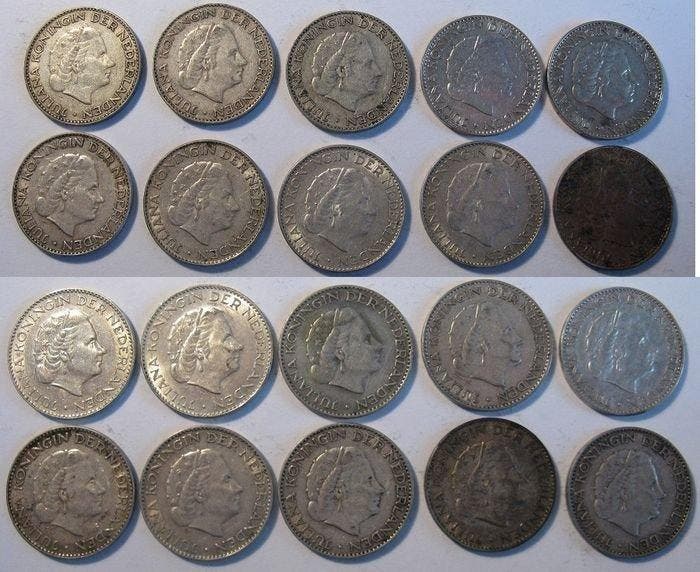 Nederland. Juliana. 1 Gulden argento (20 monete) (Zonder, Postzegels en Munten, Munten | Nederland