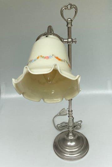 Lampe de table - Crème Opaline verre nickel - Lampe vintage