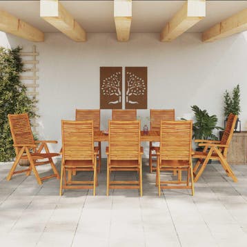 vidaXL Tuin Eettafel Set 9 st Bruin Massief Acacia Hout, Verzenden, Nieuw