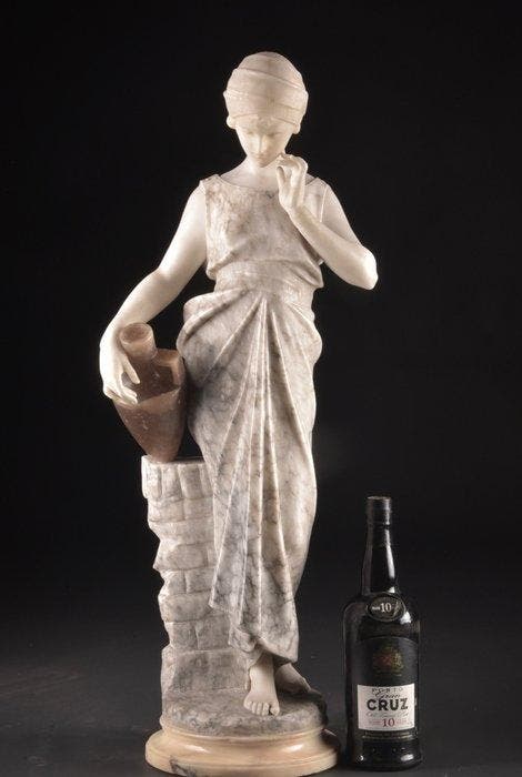 Guglielmo Pugi (1850–1915) – Rebecca aan de bron – Marmer en, Antiquités & Art, Antiquités | Meubles | Chaises & Canapés