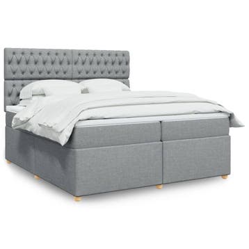 vidaXL Boxspring met matras stof lichtgrijs 200x200 cm, Verzenden, Nieuw