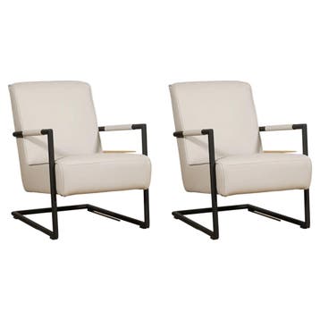 Set van 2 Leren fauteuils Lodge - Toledo Misty (crème), Nieuw, Ophalen of Verzenden, 50 tot 75 cm, Leer