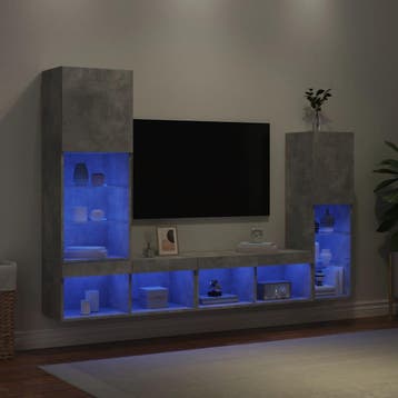 vidaXL 4-delige Tv-wandmeubelset met LED bewerkt hout, Verzenden