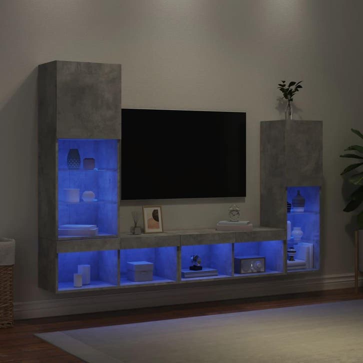vidaXL 4-delige Tv-wandmeubelset met LED bewerkt hout, Maison & Meubles, Armoires | Mobilier de télévision, Envoi