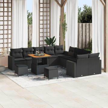 vidaXL Tuinbank Set 17 st 10-Aantal zitplaatsen Zwart poly, Tuin en Terras, Verzenden, Nieuw