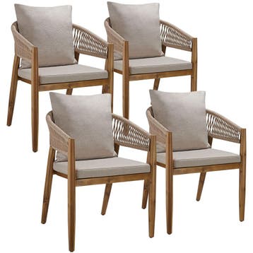tectake Tuinstoel Manacor, ropedesign - zandkleur, Set van 4, Tuin en Terras, Verzenden, Nieuw