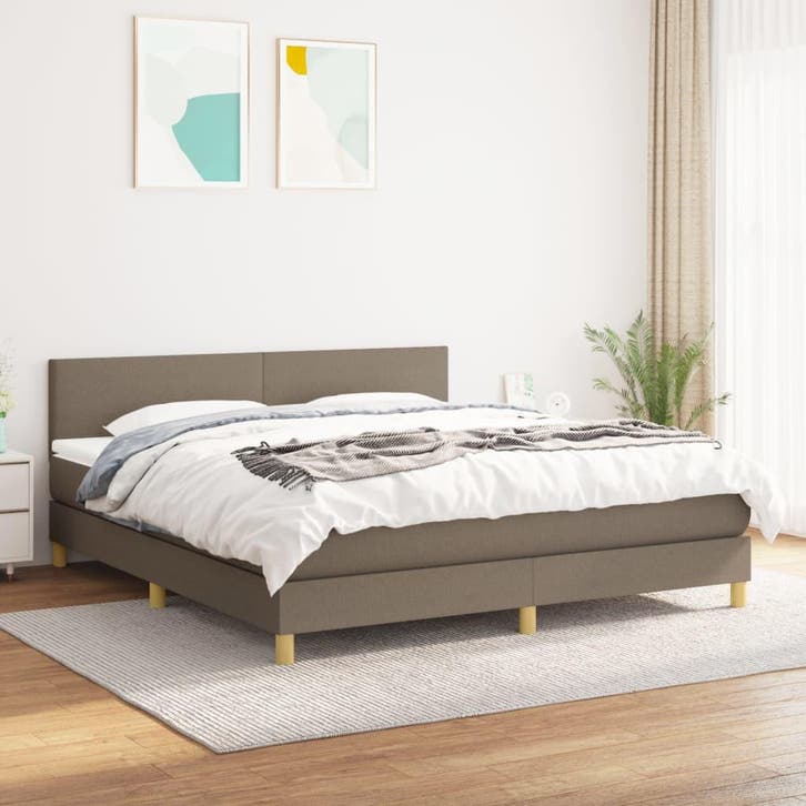 vidaXL Boxspring met matras stof taupe 160x200 cm, Huis en Inrichting, Slaapkamer | Bedden, Nieuw, Verzenden