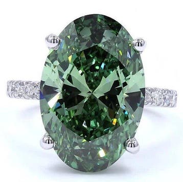 Ring - 18 karaat Witgoud - 10.81ct. tw. Groen Diamant (Fancy, Nieuw