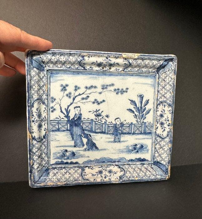 18e eeuw. Chinoiserie Delft - Plaque - Steengoed, Antiek en Kunst, Antiek | Glaswerk en Kristal