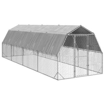 vidaXL Kippenren met dak 2,5x8x2,25 m gegalvaniseerd staal, Verzenden