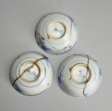Schotel (3) - rare Chinese Egret marked Kraak porcelain set