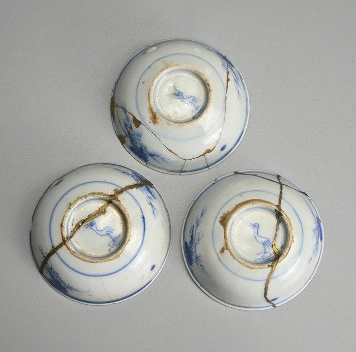Schotel (3) - rare Chinese Egret marked Kraak porcelain set, Antiek en Kunst, Antiek | Overige Antiek