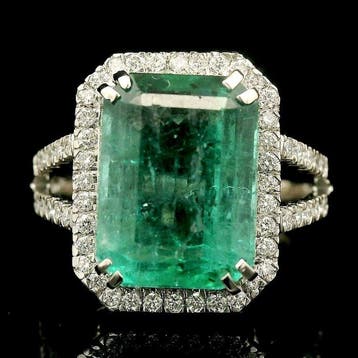 Ring Platina - 5.04ct. tw. Smaragd - Diamant, Nieuw