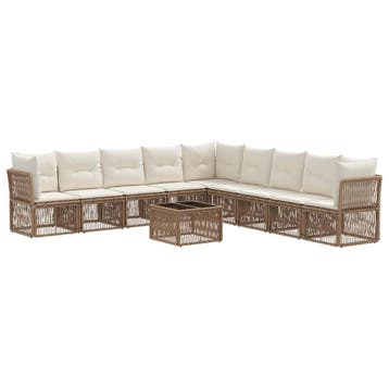 vidaXL Tuinbank Set 10 pcs Beige poly rattan, Verzenden, Nieuw