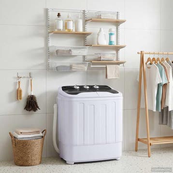 vidaXL Mini Wasmachine met Twin Tub 3,6 kg Zwart en Wit, Verzenden