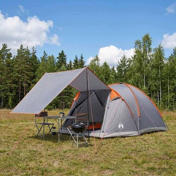 vidaXL Huisje Tent 4-persoons Grijs en Oranje Polyester en, Verzenden