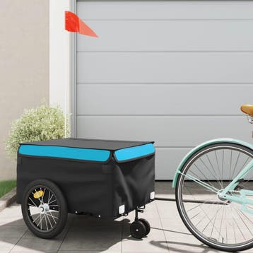 vidaXL Fietstrailer 45 kg ijzer zwart en blauw, Verzenden, Nieuw
