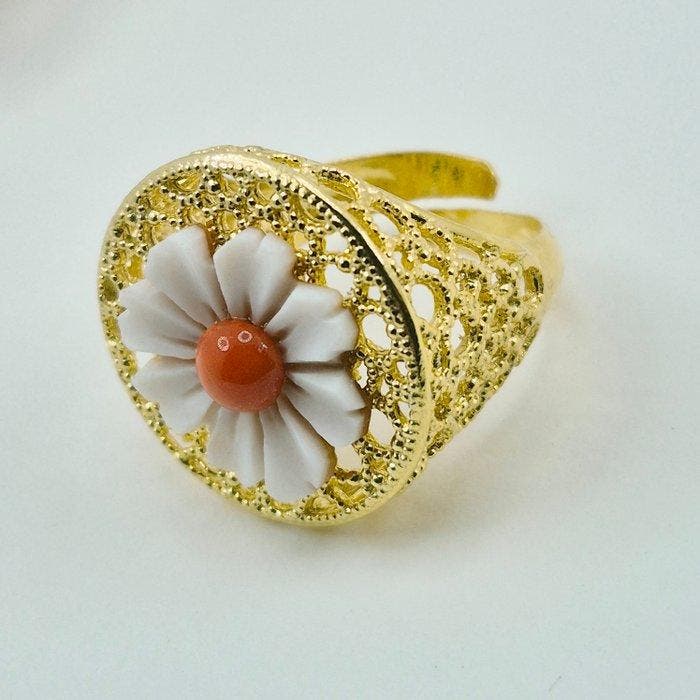 Bloedkoraal - Zilver, Verguld - Ring - CAMMEO, Italiaans, Antiek en Kunst, Curiosa en Brocante