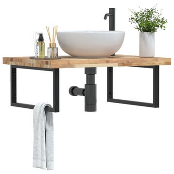 vidaXL Badkamer wandschap staal en massief acaciahout, Verzenden