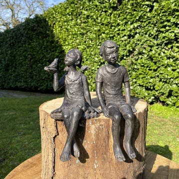 Sculpture, Boy and girl - 22.5 cm - Polystone