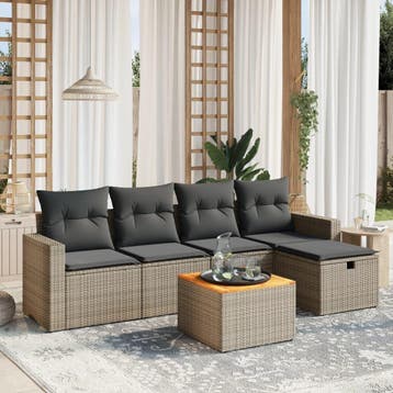 vidaXL 6-delige Loungeset met kussens poly rattan grijs, Verzenden, Loungeset