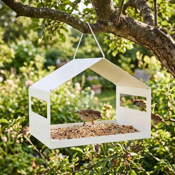 vidaXL Hangend vogelvoederhuisje Staal Wit 30 x 23 x 23 cm, Verzenden, Nieuw