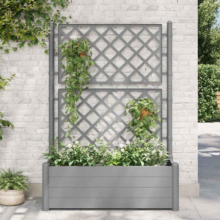 vidaXL Plantenbak met latwerk 100x43x142 cm PP-steen grijs, Jardin & Terrasse, Pots de fleurs, Envoi