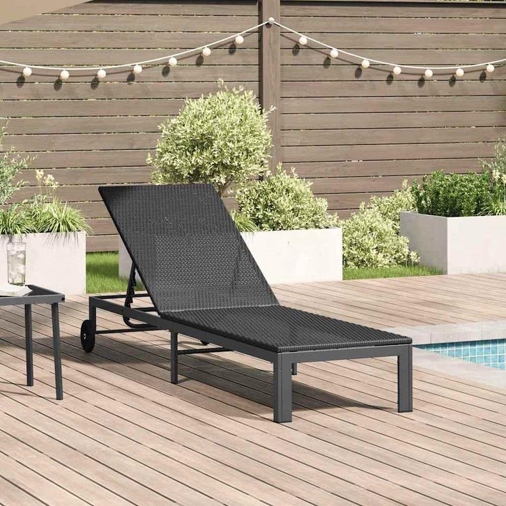 vidaXL Ligstoel poly rattan Zwart, Tuin en Terras, Ligbedden, Nieuw, Verzenden