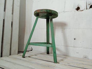 Kruk - Vintage industriële fabriekkruk - Hout, Staal