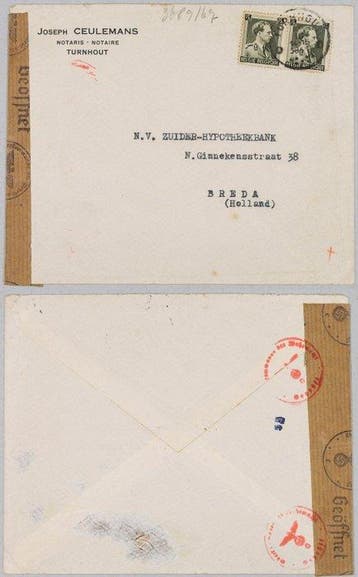 België 1941 - Set van 2 gecensureerde notarishuis-brieven, Gestempeld