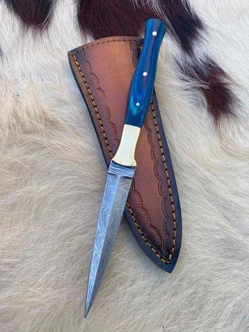 Keukenmes - Handgemaakt Damascus-staal jachtmes – Blauw