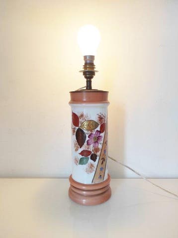 Tafellamp - Geschilderde bloemen - Opaline glas