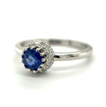 Ring - 14 karaat Witgoud - 1.03ct. tw. Saffier - Diamant, Nieuw
