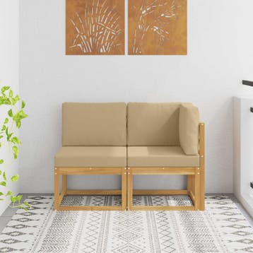 vidaXL Outdoor Midden- en Hoekbank 2 Stuk Wit Massief Acacia, Verzenden