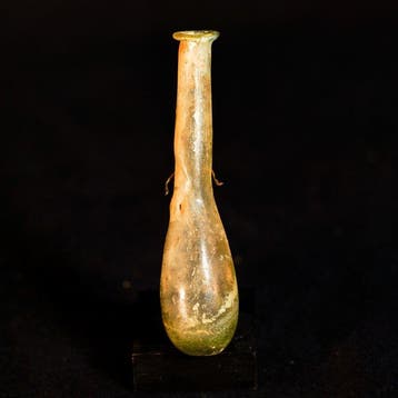 Oud-Romeins Iriserend glas Unguentarium, 10,5 cm -Eigendom, Verzamelen